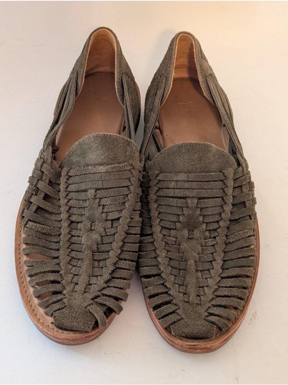 Tecovas Size 9.5 D Mateo Huaraches Sandals Shoes Olive Suede Handmade